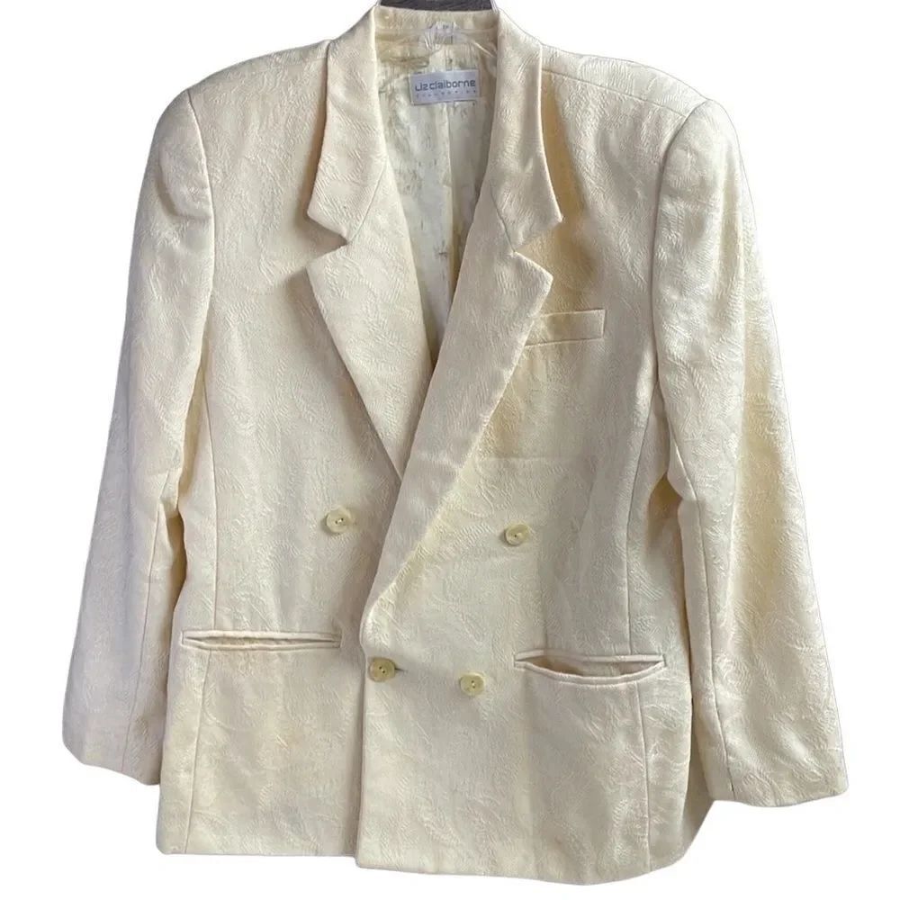 Vintage Liz ClaiborneâCream Wool Blazer Double Breasted Quiet Luxury Chic Cream